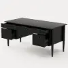 Mid Century Modern 163 cm Rectangular Black Wood Desk with 6 Drawers