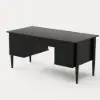 Mid Century Modern 163 cm Rectangular Black Wood Desk with 6 Drawers