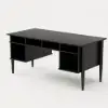 Mid Century Modern 163 cm Rectangular Black Wood Desk with 6 Drawers