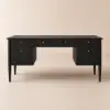 Mid Century Modern 163 cm Rectangular Black Wood Desk with 6 Drawers