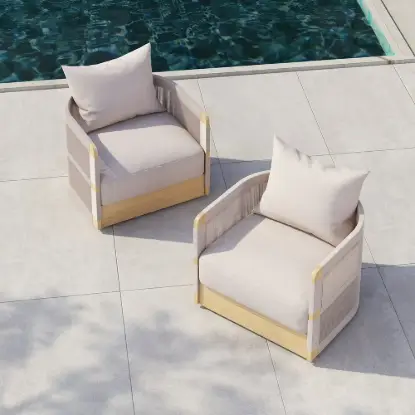 Costra Costra Outdoor Aluminium & Rope Weave Swivel Lounge Chair in Ivory, Set of 2