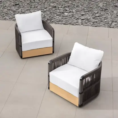 Costra Outdoor Aluminium & Rope Weave Swivel Lounge Chair in Black, Set of 2