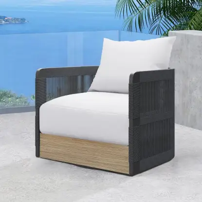 Costra Outdoor Aluminium & Rope Weave Swivel Lounge Chair in Black, Set of 4