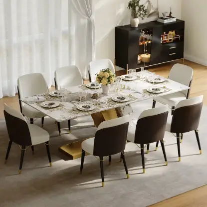 Picture of Modern 2200mm Rectangle Sintered Stone Dining Table with 8 Chairs in Gold