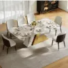 Modern 2200mm Rectangle Sintered Stone Dining Table with 8 Chairs in Gold