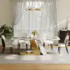 Modern 2200mm Rectangle Sintered Stone Dining Table with 8 Chairs in Gold