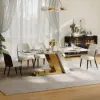 Modern 2200mm Rectangle Sintered Stone Dining Table with 8 Chairs in Gold