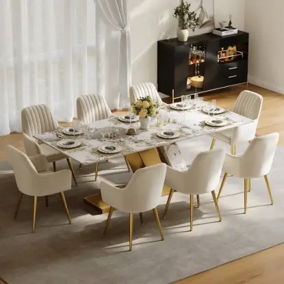 Picture of Modern 2200mm Rectangle Sintered Stone Dining Table with 8 Chairs in Gold – 6 – AUD-H1944