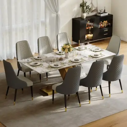 Picture of Modern 2200mm Rectangle Sintered Stone Dining Table with 8 Chairs in Gold – 6 – AUD-H1945