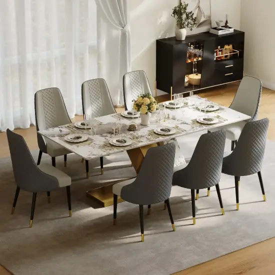 Modern 2200mm Rectangle Sintered Stone Dining Table with 8 Chairs in Gold – 6 – AUD-H1945