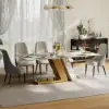 Modern 2200mm Rectangle Sintered Stone Dining Table with 8 Chairs in Gold – 6 – AUD-H1945
