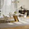 Modern 1600mm Rectangle Sintered Stone Dining Table with 4 Chairs in Gold – AUD-H1946