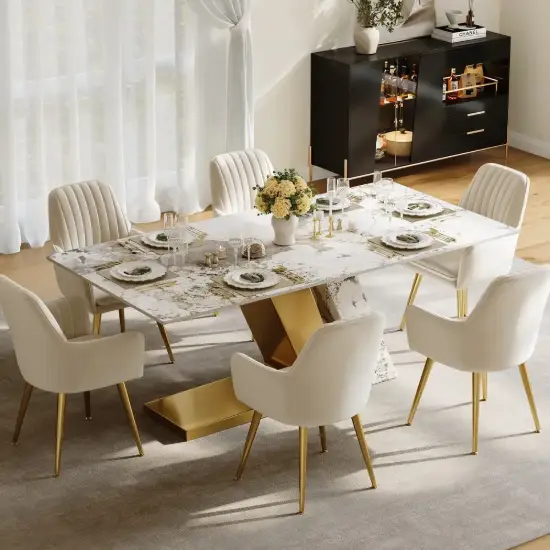 Modern 1800mm Rectangle Sintered Stone Dining Table with 6 Chairs in Gold – 7 – AUD-H1948