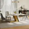 Modern 2000mm Rectangle Sintered Stone Dining Table with 6 Chairs in Gold