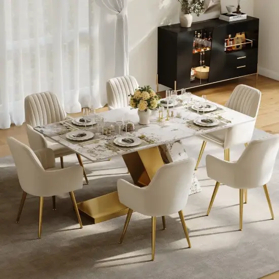 Modern 1800mm Rectangle Sintered Stone Dining Table with 6 Chairs in Gold – 7 – AUD-H1950