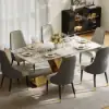 Modern 1800mm Rectangle Sintered Stone Dining Table with 6 Chairs in Gold