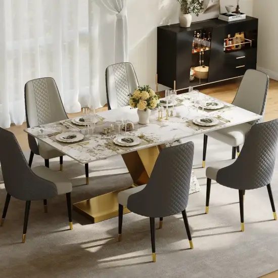 Modern 1800mm Rectangle Sintered Stone Dining Table with 6 Chairs in Gold