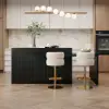 Modern 205 - 285 cm Extendable Sintered Stone Kitchen Island with Doors & Drawers, Black