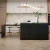 Modern 205 - 285 cm Extendable Sintered Stone Kitchen Island with Doors & Drawers, Black