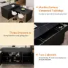 Modern 205 - 285 cm Extendable Sintered Stone Kitchen Island with Doors & Drawers, Black