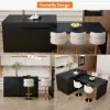 Modern 205 - 285 cm Extendable Sintered Stone Kitchen Island with Doors & Drawers, Black