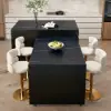 Modern 205 - 285 cm Extendable Sintered Stone Kitchen Island with Doors & Drawers, Black