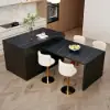 Modern 205 - 285 cm Extendable Sintered Stone Kitchen Island with Doors & Drawers, Black