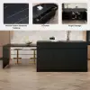 Modern 205 - 285 cm Extendable Sintered Stone Kitchen Island with Doors & Drawers, Black