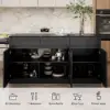 Modern 205 - 285 cm Extendable Sintered Stone Kitchen Island with Doors & Drawers, Black