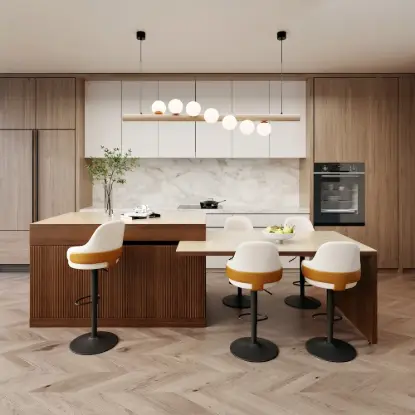 Picture of Modern 205 - 285 cm Extendable Sintered Stone Kitchen Island with Doors & Drawers, Walnut