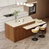 Modern 205 - 285 cm Extendable Sintered Stone Kitchen Island with Doors & Drawers, Walnut
