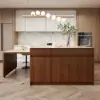 Modern 205 - 285 cm Extendable Sintered Stone Kitchen Island with Doors & Drawers, Walnut