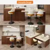 Modern 205 - 285 cm Extendable Sintered Stone Kitchen Island with Doors & Drawers, Walnut