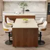 Modern 205 - 285 cm Extendable Sintered Stone Kitchen Island with Doors & Drawers, Walnut