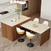 Modern 205 - 285 cm Extendable Sintered Stone Kitchen Island with Doors & Drawers, Walnut