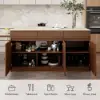 Modern 205 - 285 cm Extendable Sintered Stone Kitchen Island with Doors & Drawers, Walnut