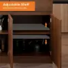 Modern 205 - 285 cm Extendable Sintered Stone Kitchen Island with Doors & Drawers, Walnut
