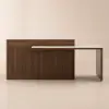 Modern 205 - 285 cm Extendable Sintered Stone Kitchen Island with Doors & Drawers, Walnut