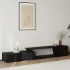 Fero 180 - 280 cm Extendable TV Unit with 3 Drawers – Engineered Wood – Black Stand