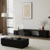 Fero 180 - 280 cm Extendable TV Unit with 3 Drawers – Engineered Wood – Black Stand