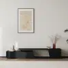 Fero 180 - 280 cm Extendable TV Unit with 3 Drawers – Engineered Wood – Black Stand