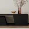 Fero 180 - 280 cm Extendable TV Unit with 3 Drawers – Engineered Wood – Black Stand
