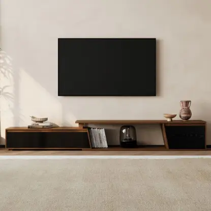 Picture of Fero 180 - 280 cm Extendable TV Unit with 3 Drawers – Engineered Wood – Black Walnutreversible Stand