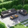 Tevara Convertible Outdoor Sectional Sofa Set with Teak & Aluminium Frame, Grey