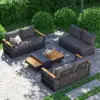 Tevara Convertible Outdoor Sectional Sofa Set with Teak & Aluminium Frame, Grey