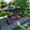 Tevara Convertible Outdoor Sectional Sofa Set with Teak & Aluminium Frame, Grey