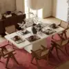 Dining Set 2000mm Faux Travertine Dining Table with 6 Chairs