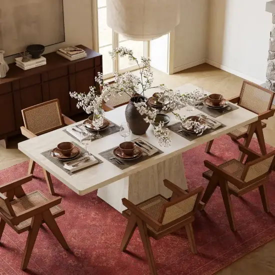 Dining Set 2000mm Faux Travertine Dining Table with 6 Chairs