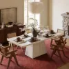 Dining Set 2000mm Faux Travertine Dining Table with 6 Chairs
