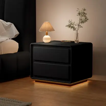 Picture of Modern 2-drawer off-white MDF Nightstand with USB and Lighting Set of 2 – 40cm